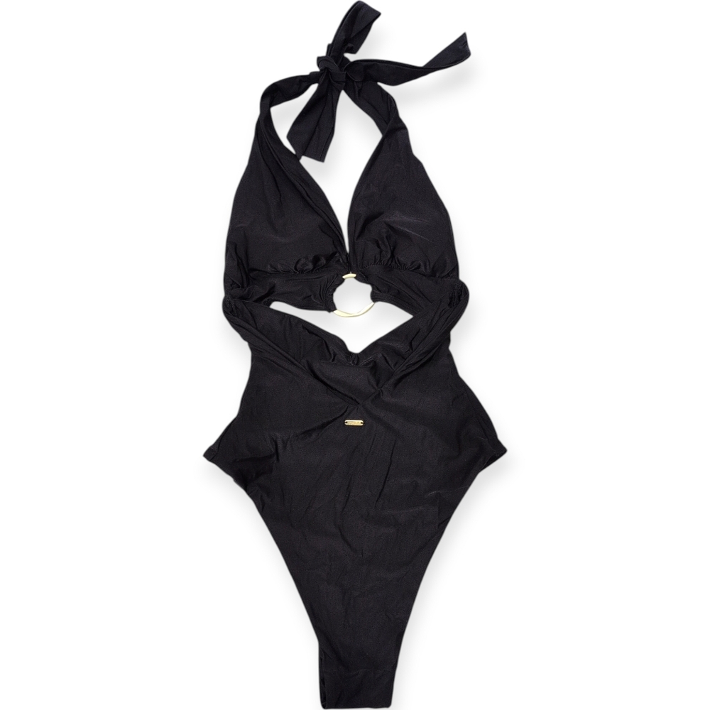TALA Black Halter Plunge Gold Ring Bikini Swimsuit - Picture 6 of 7